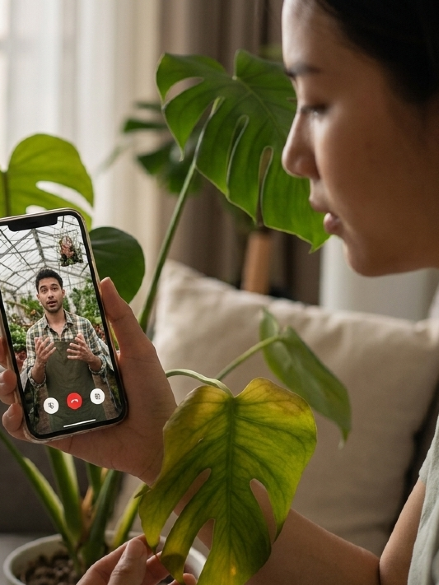 Virtual plant doctor session from Lilli Plants UAE helping identify pests, overwatering, and indoor plant issues