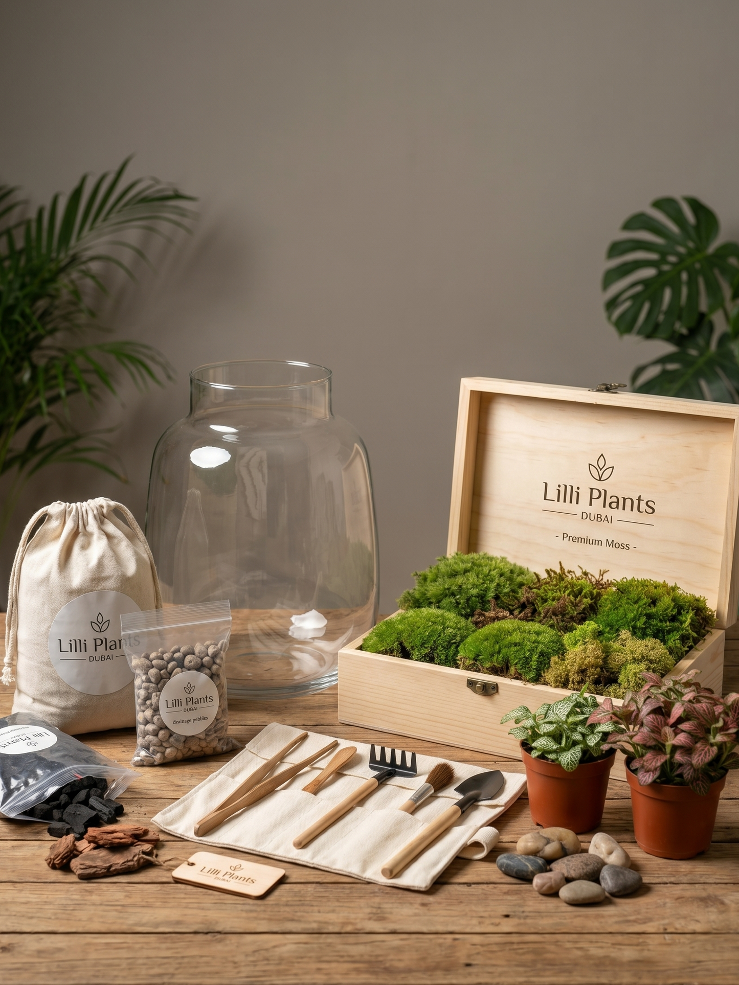 Global online terrarium workshop with premium beginner kit by Lilli Plants Dubai for creative plant learning.