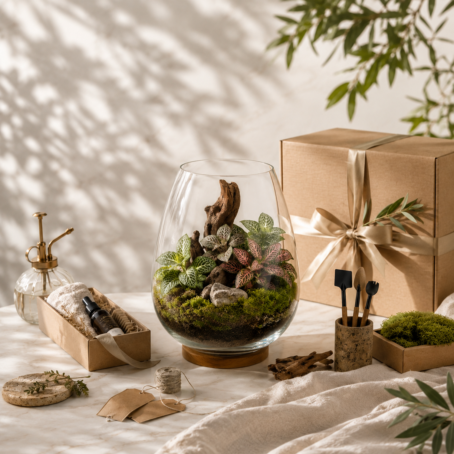 Sustainable terrarium gift hamper featuring a curated botanical gift set, designed for birthdays, anniversaries, corporate and personal gifting occasions in UAE by Lilli Plants.