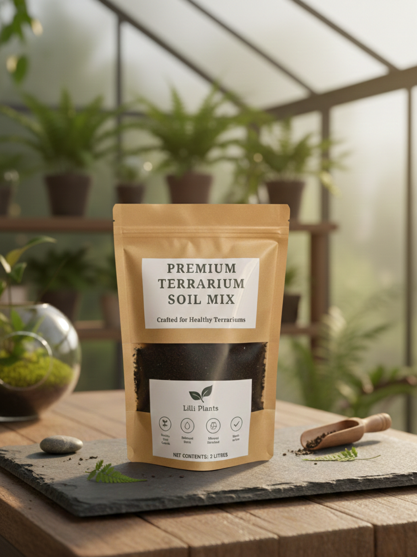 Mineral enriched terrarium substrate ideal for moss, tropical and mini forest terrariums by Lilli Plants Dubai