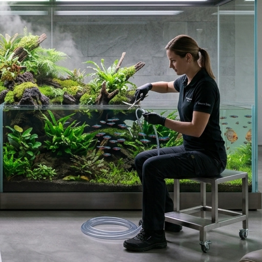 Commercial aquarium maintenance by Lilli Plants providing scheduled aquatic care, ecosystem monitoring, and long-term water clarity management for businesses in UAE.