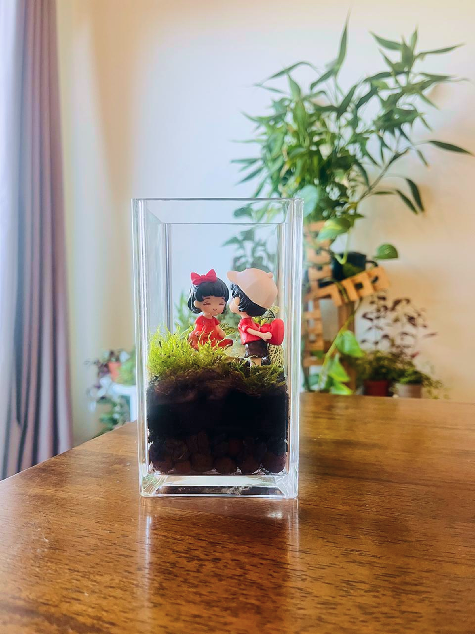Luxury glass terrarium with greenery and couple figurine — Lilli Plants romantic gift