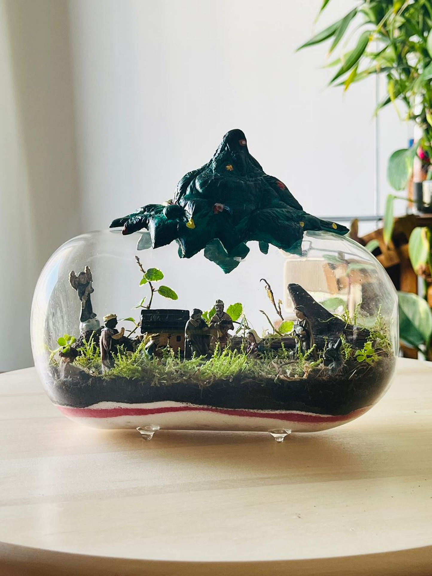 Handcrafted clay Christmas tree lid Nativity terrarium in Dubai