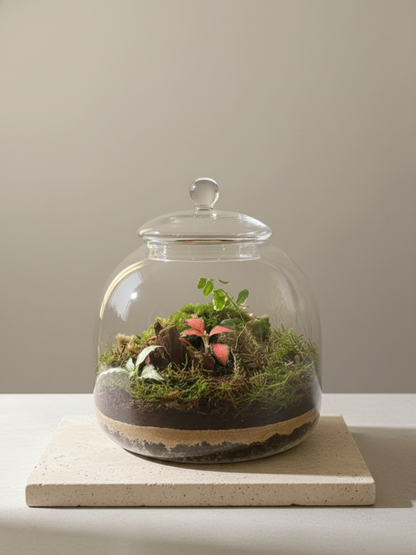 Handcrafted Calm Valley moss terrarium by Lilli Plants in Dubai