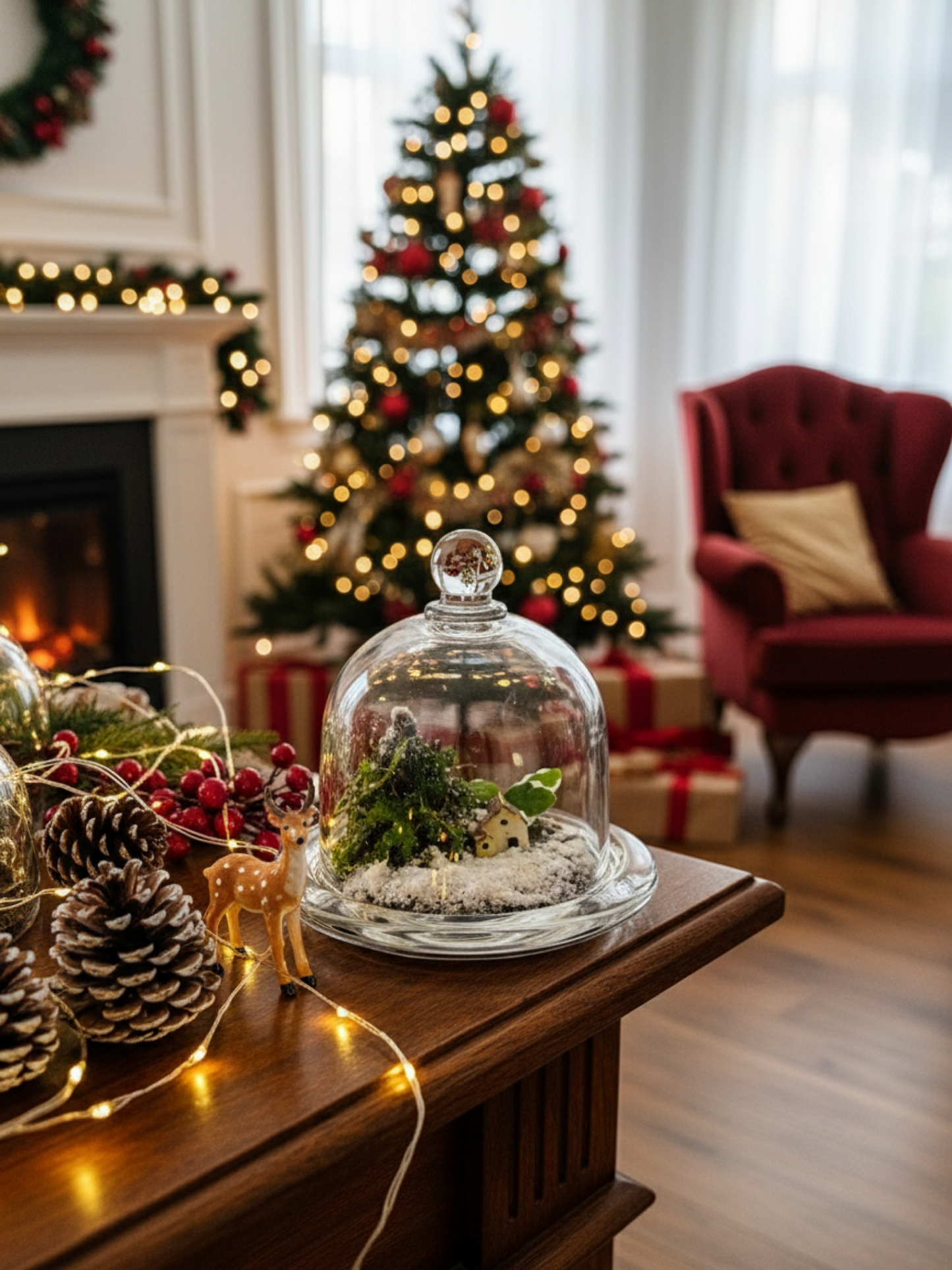 Evergreen Christmas Dome Terrarium by Lilli Plants – handcrafted glass dome with live Selaginella and Ficus pumila, eco-friendly festive décor Dubai
