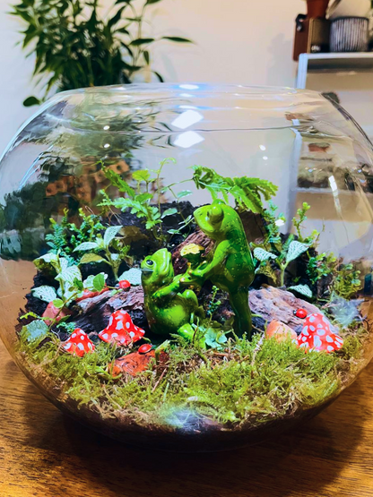 A detailed terrarium showcasing diverse plant varieties and a romantic centerpiece. Lilli Plants continues to lead Dubai in best indoor plants and indoor green transformations.