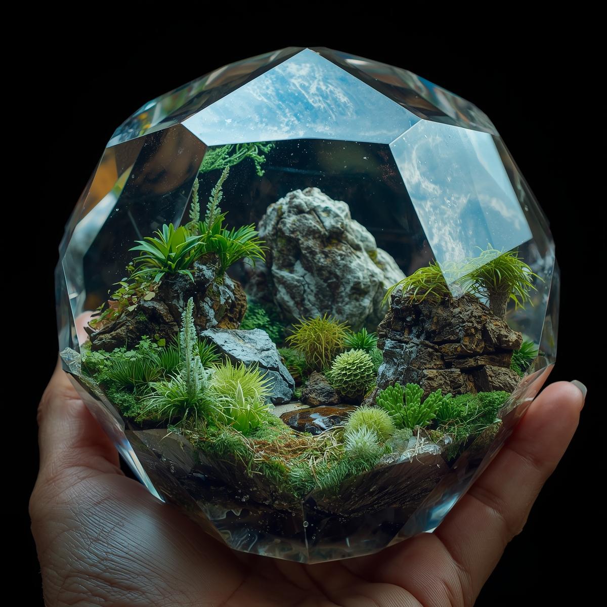 Geometric crystal with a miniature landscape inside, Designed by Lilli Plants Dubai