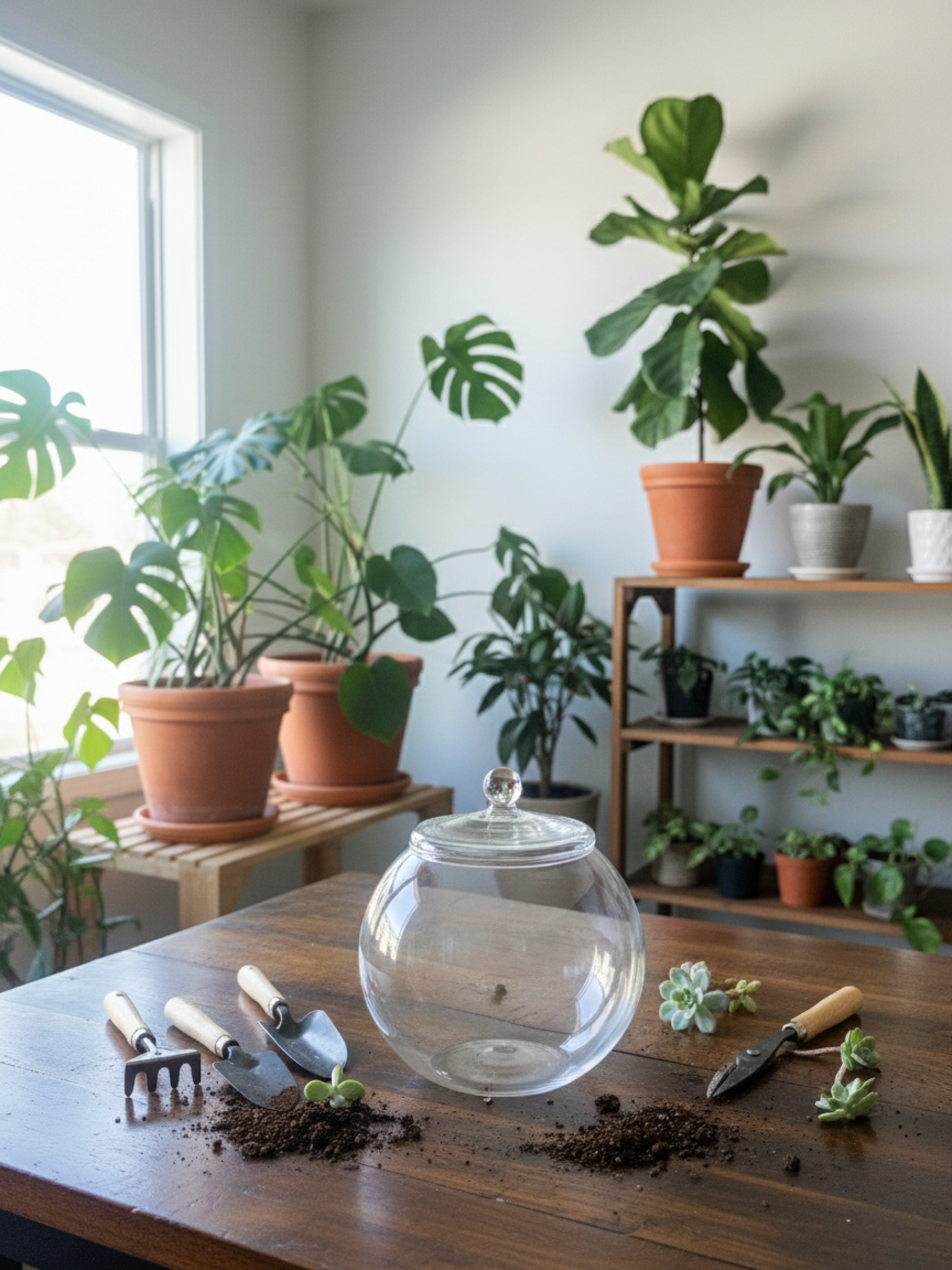 Premium compact glass terrarium with wide mouth for easy planting and maintenance.