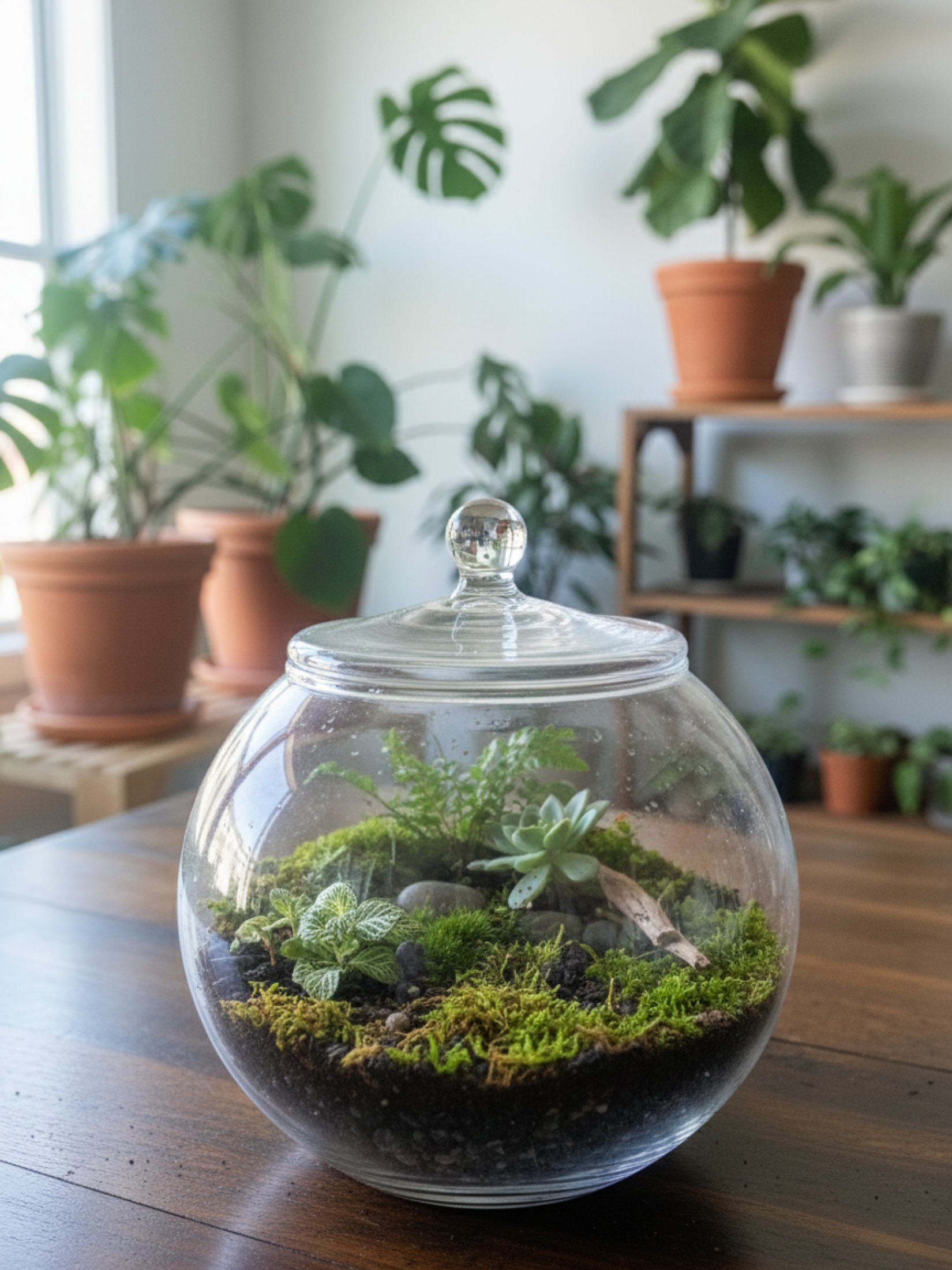 Elegant and practical glass terrarium, Dubai-designed, easy to clean and mist.