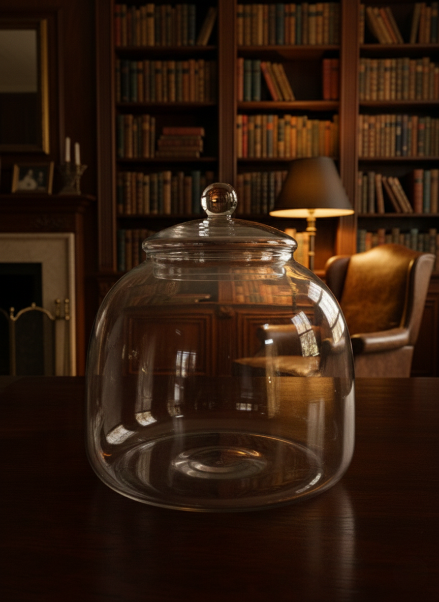 Clear glass terrarium bowl with wide mouth opening and glass lid