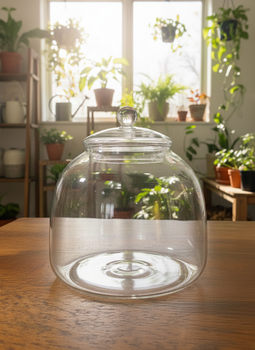 Glass terrarium bowl with lid for beginner-friendly terrarium setups in Dubai