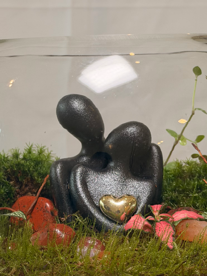 Premium romantic terrarium bowl with two souls sculpture and indoor plants by Lilli Plants UAE
