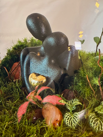 Handcrafted couple love terrarium with red green fittonia and moss in glass bowl Dubai UAE