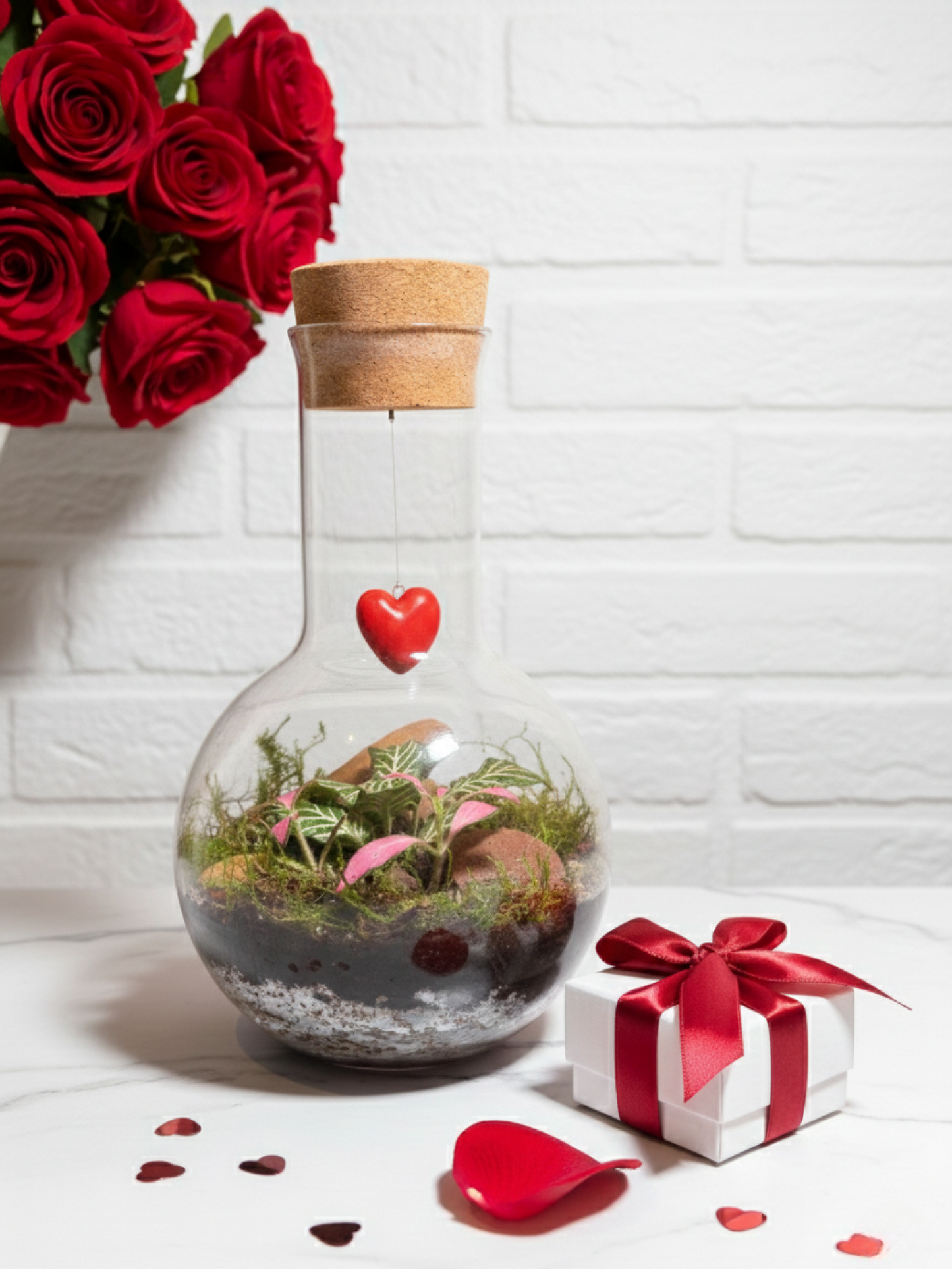 Luxury Heartbound Love Terrarium with hanging heart decor and indoor plants