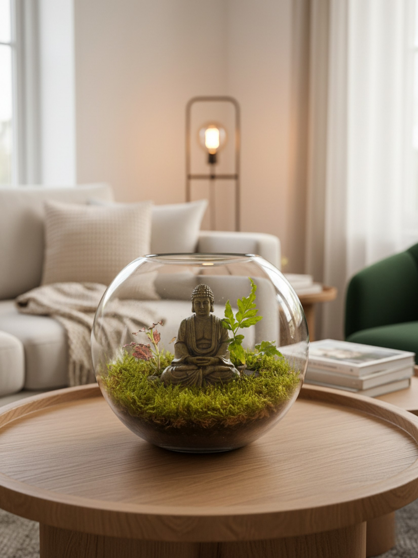 Glass terrarium with a Buddha statue. Buy terrarium online in Dubai. Best gift ever. 