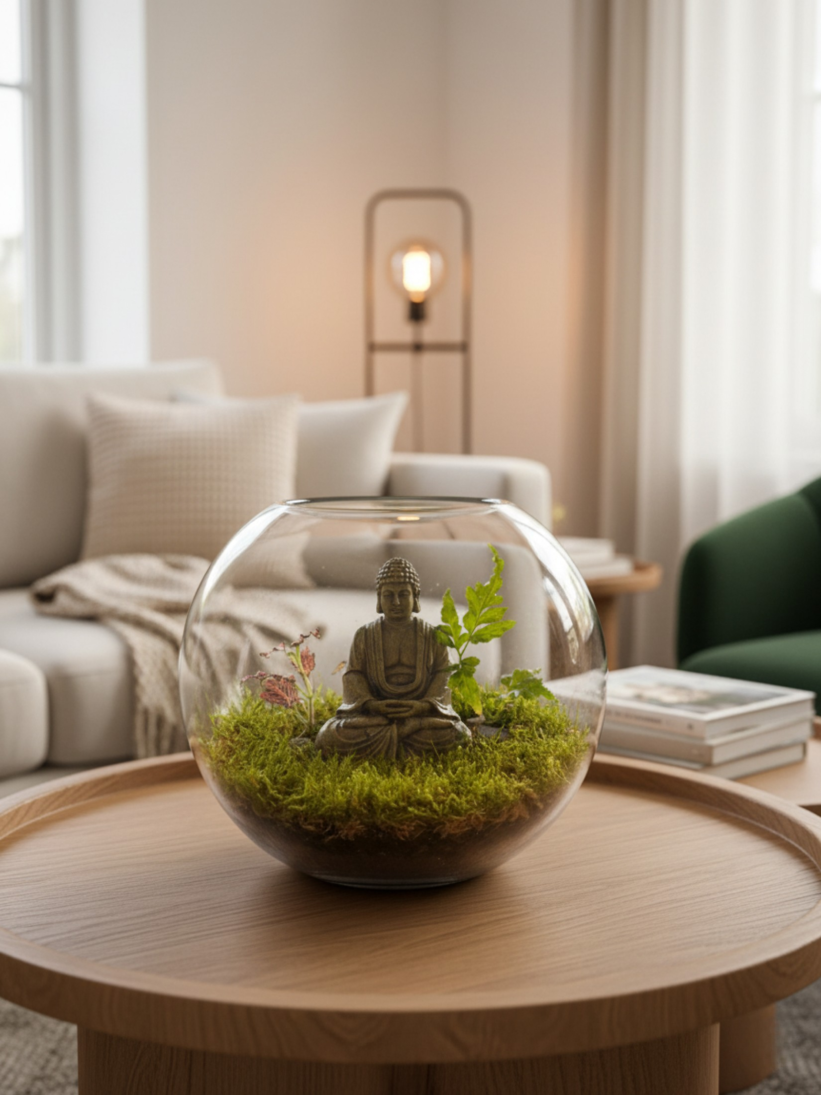 Glass terrarium with a Buddha statue. Buy terrarium online in Dubai. Best gift ever. 
