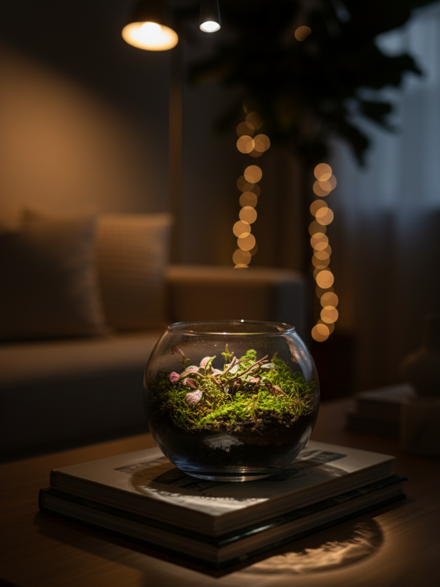 Glass terrarium with plants 