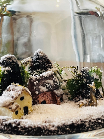 Lilli Plants Mini Christmas Haven Terrarium with Selaginella woodland backdrop, moss, and miniature cottage – unique Christmas gift idea Dubai.