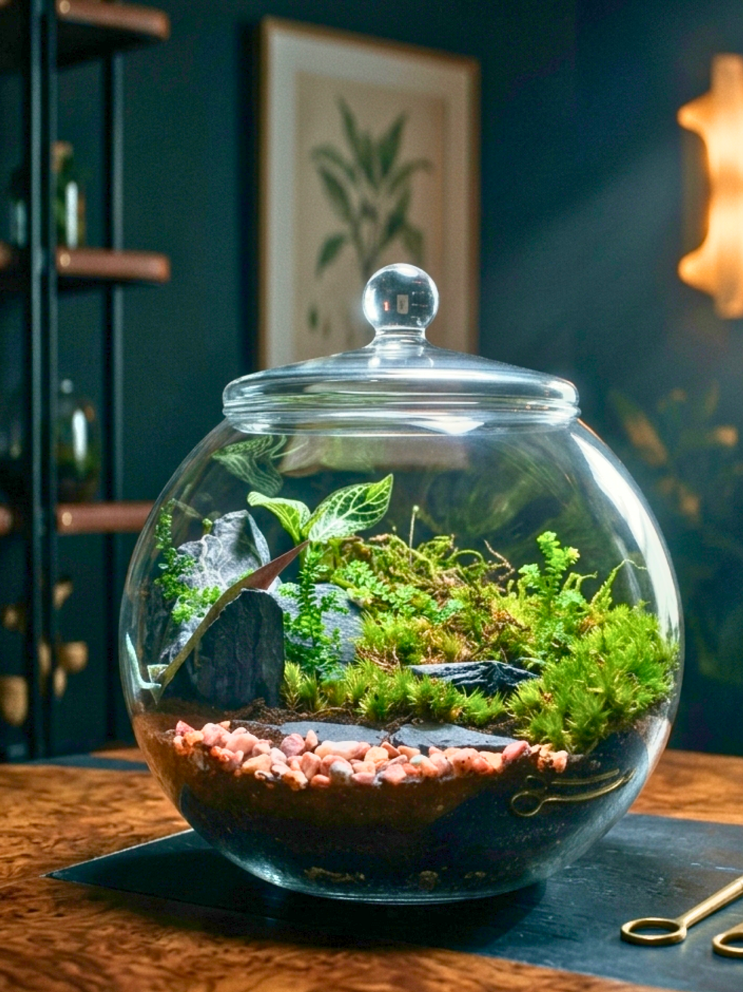 Glass terrarium with plants on a wooden surface in Dubai lilli_plants