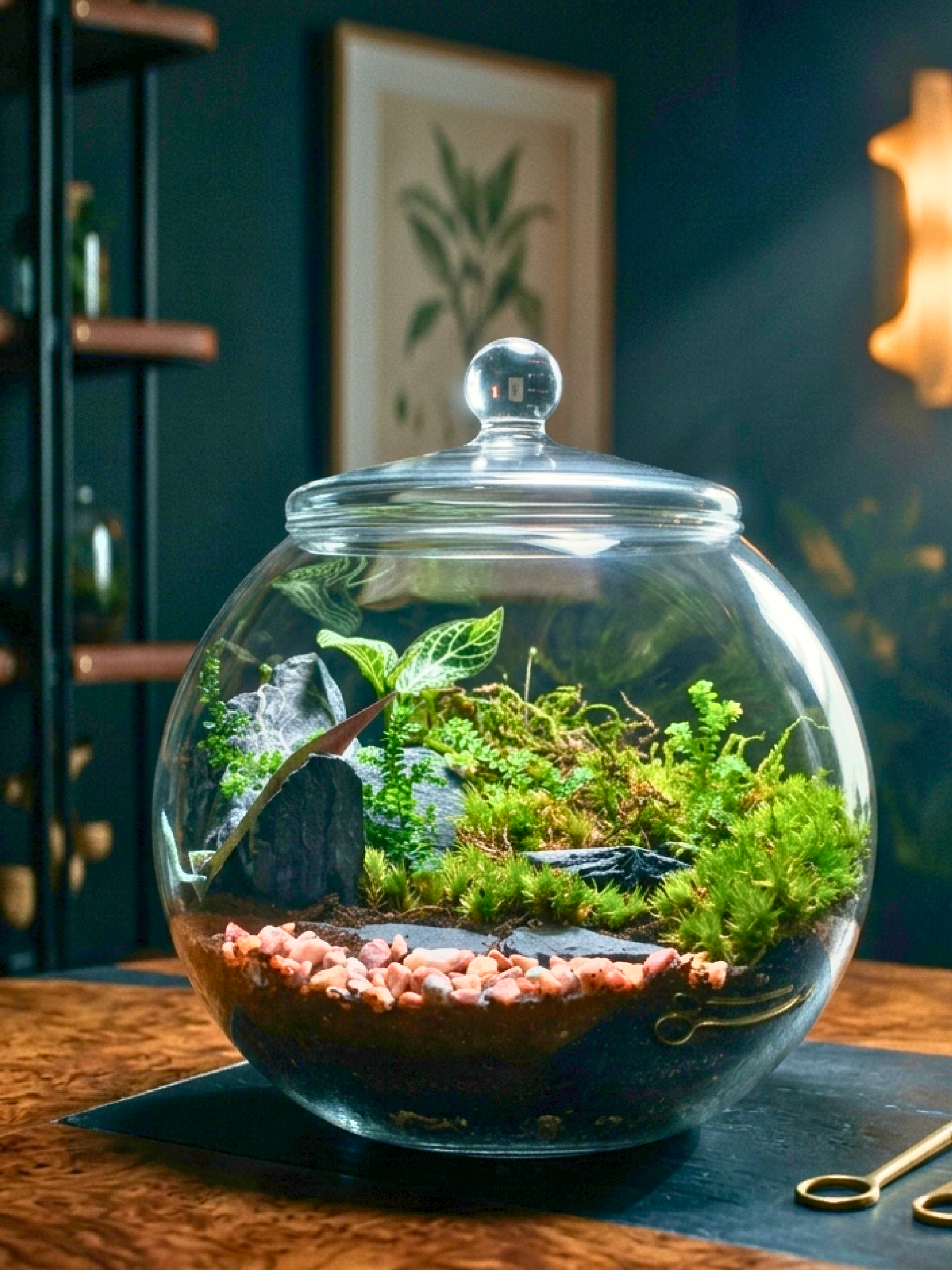 Glass terrarium with plants on a wooden surface in Dubai lilli_plants