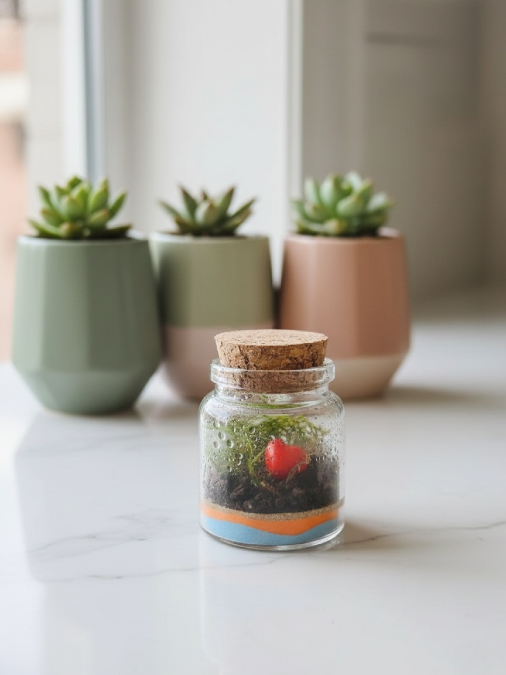 Artisan micro terrarium with colored sand and heart – Lilli Plants, Dubai.