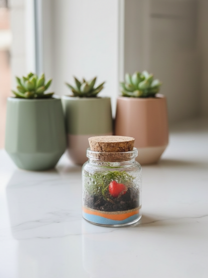 Artisan micro terrarium with colored sand and heart – Lilli Plants, Dubai.