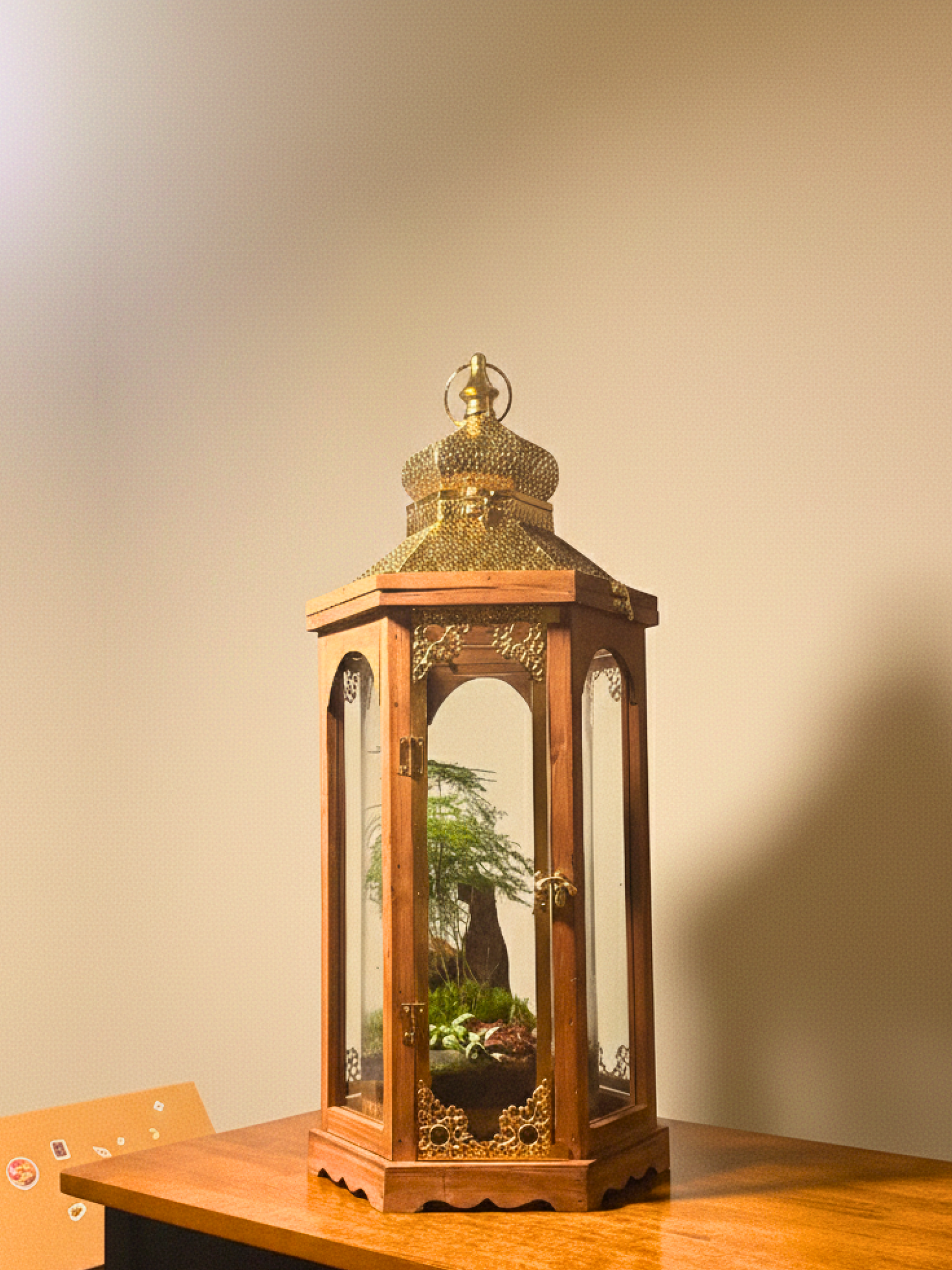 Noor Al Qamar Ramadan lantern terrarium wooden hexagon luxury gift UAE