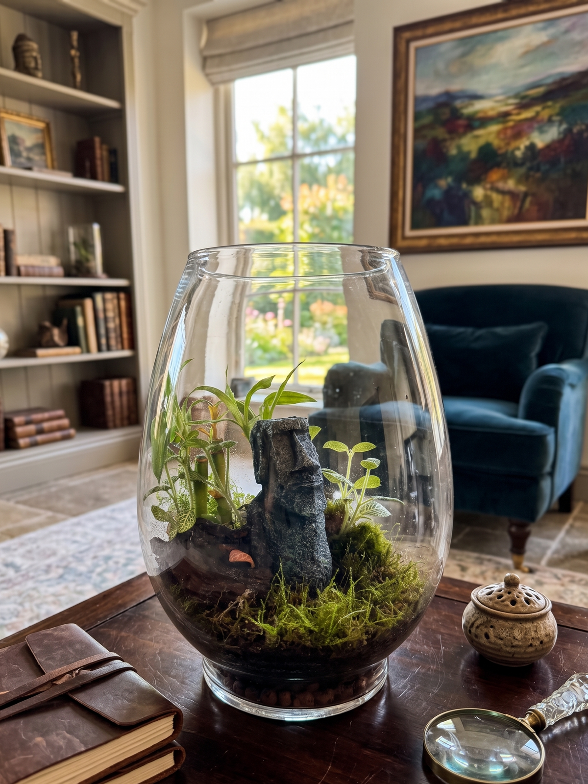 Bioactive terrarium substrate layers showing premium soil, quality LECA drainage balls, and moss base