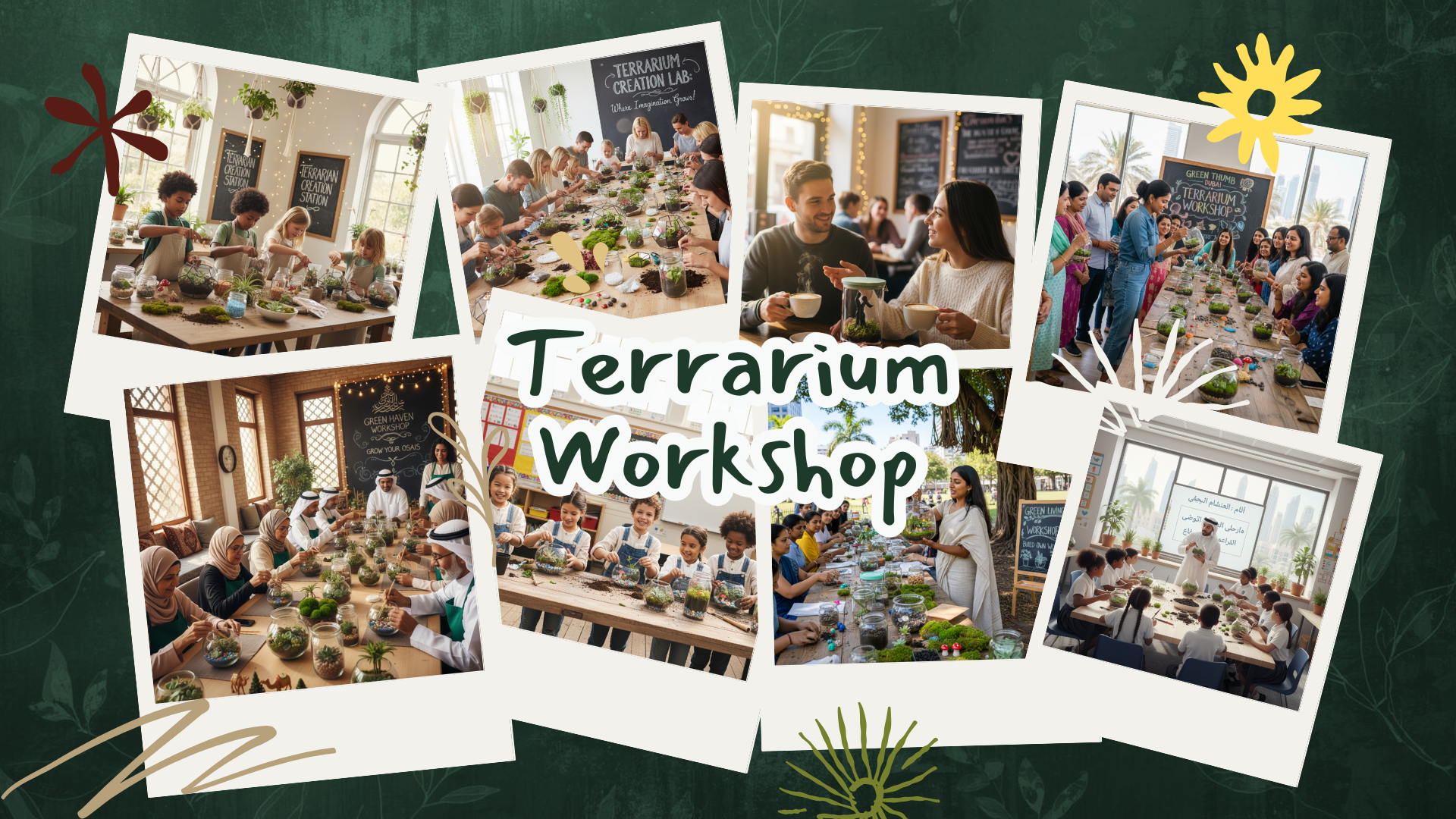 Terrarium workshop in Dubai by Lilli Plants – participants creating mini gardens in glass bowls.