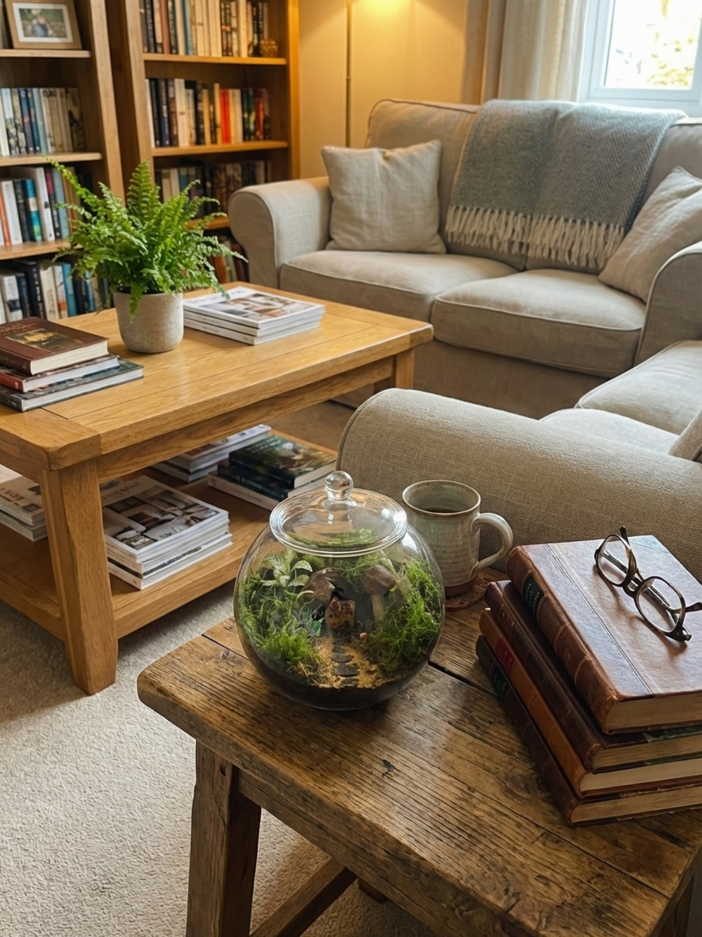 Handcrafted moss and fittonia terrarium in Dubai by Lilli Plants with a tiny home detail