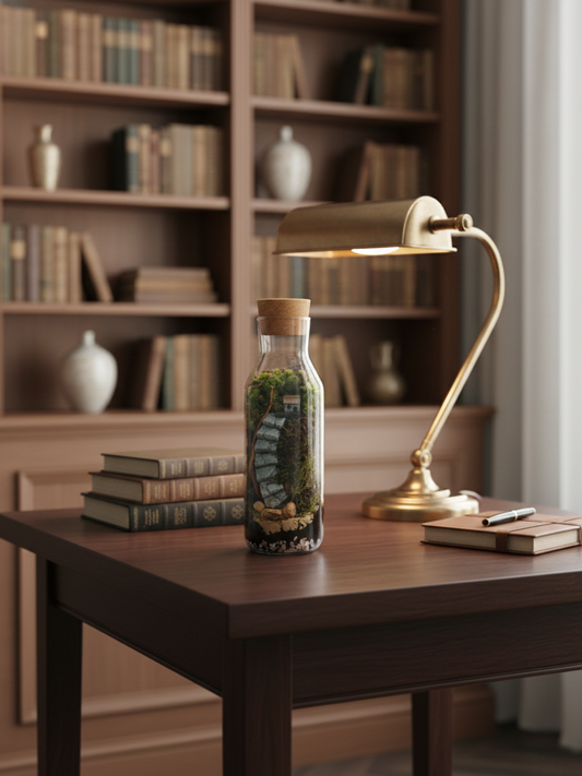 Whispering Hills Tower Terrarium by Lilli Plants, handcrafted vertical moss bottle terrarium in Dubai