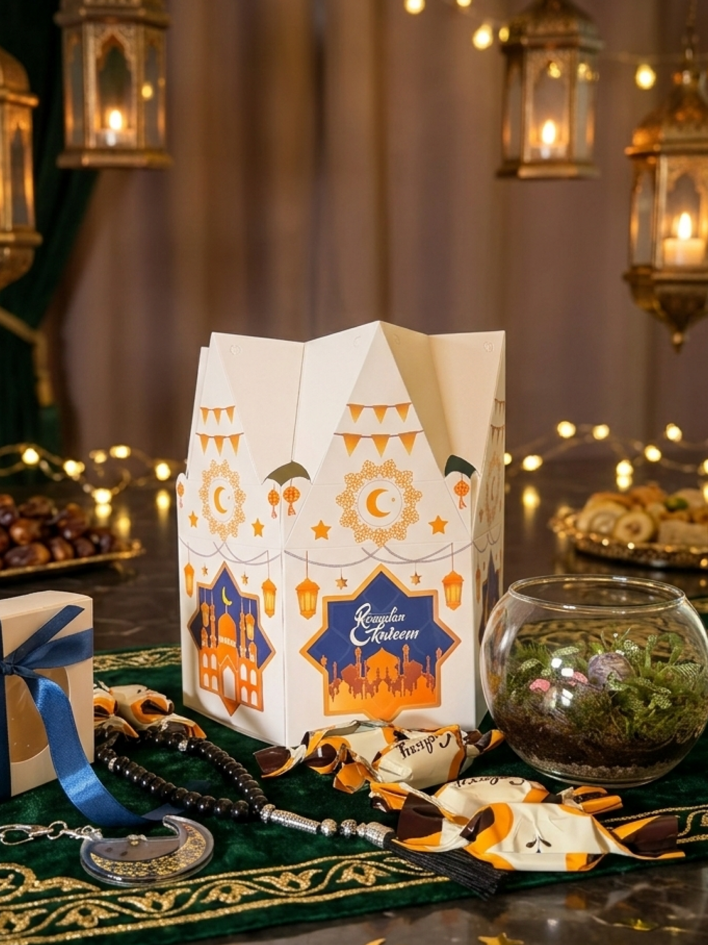 Eid Iftar gift hamper with mini terrarium and Date Crown premium dates