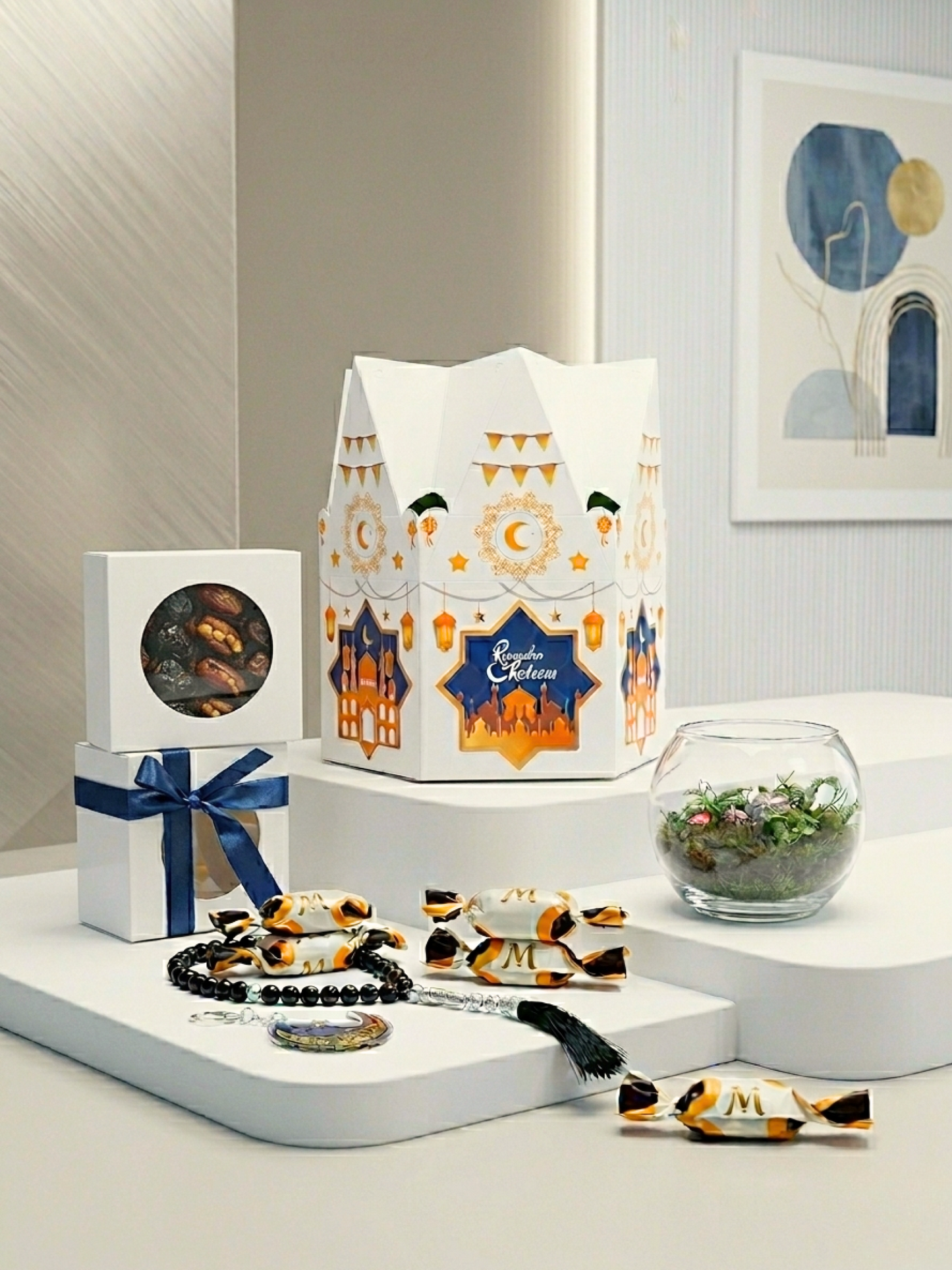 Barakah Bloom Luxury Eid Gift Hamper with mini terrarium, dates and tasbih in Dubai