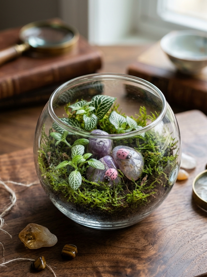 Crystal Bloom Mini Terrarium Dubai small glass bowl terrarium with moss and pebbles Lilli Plants