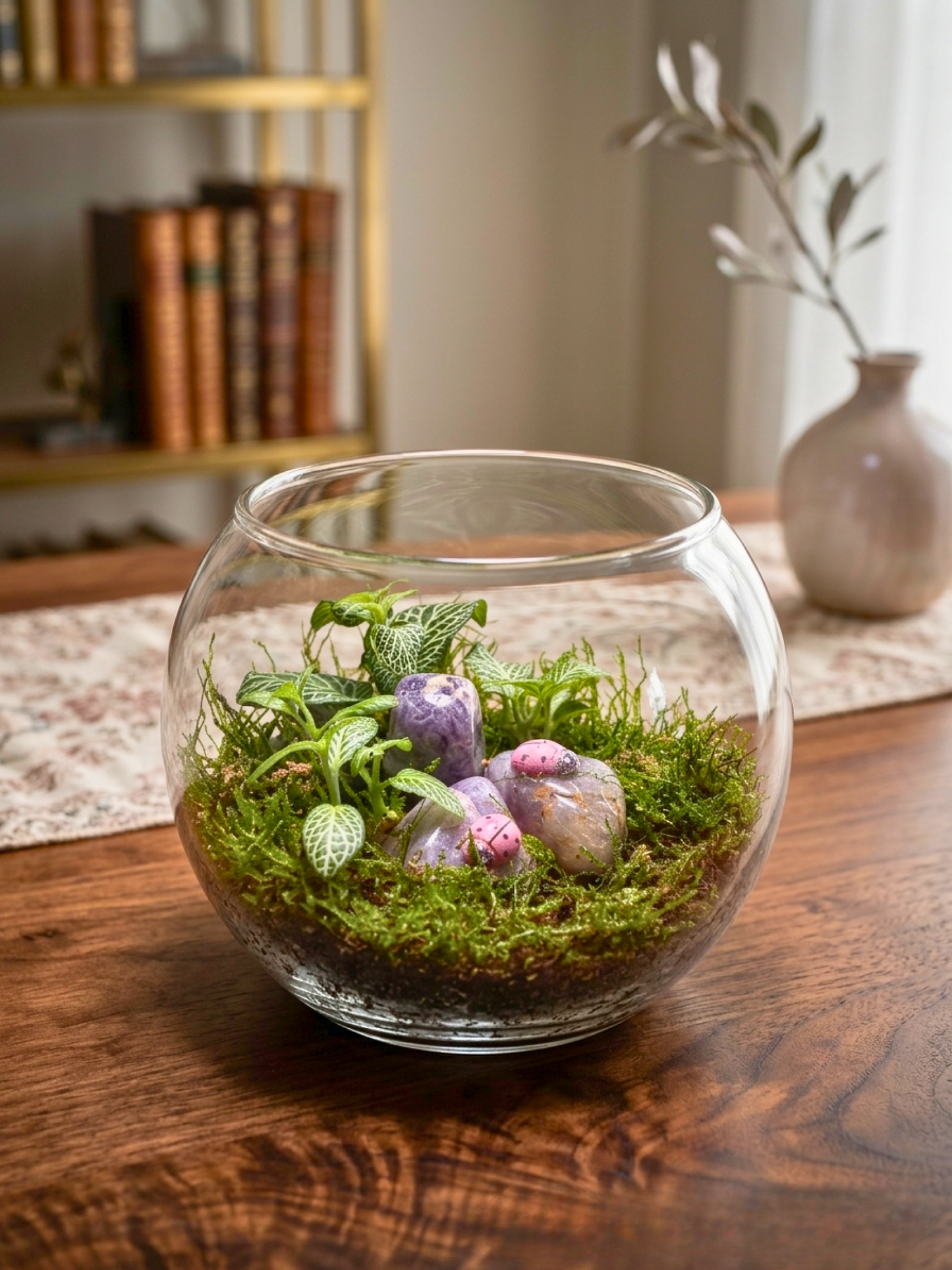 Crystal Bloom Mini Terrarium UAE best affordable terrarium with fittonia and moss by Lilli Plants