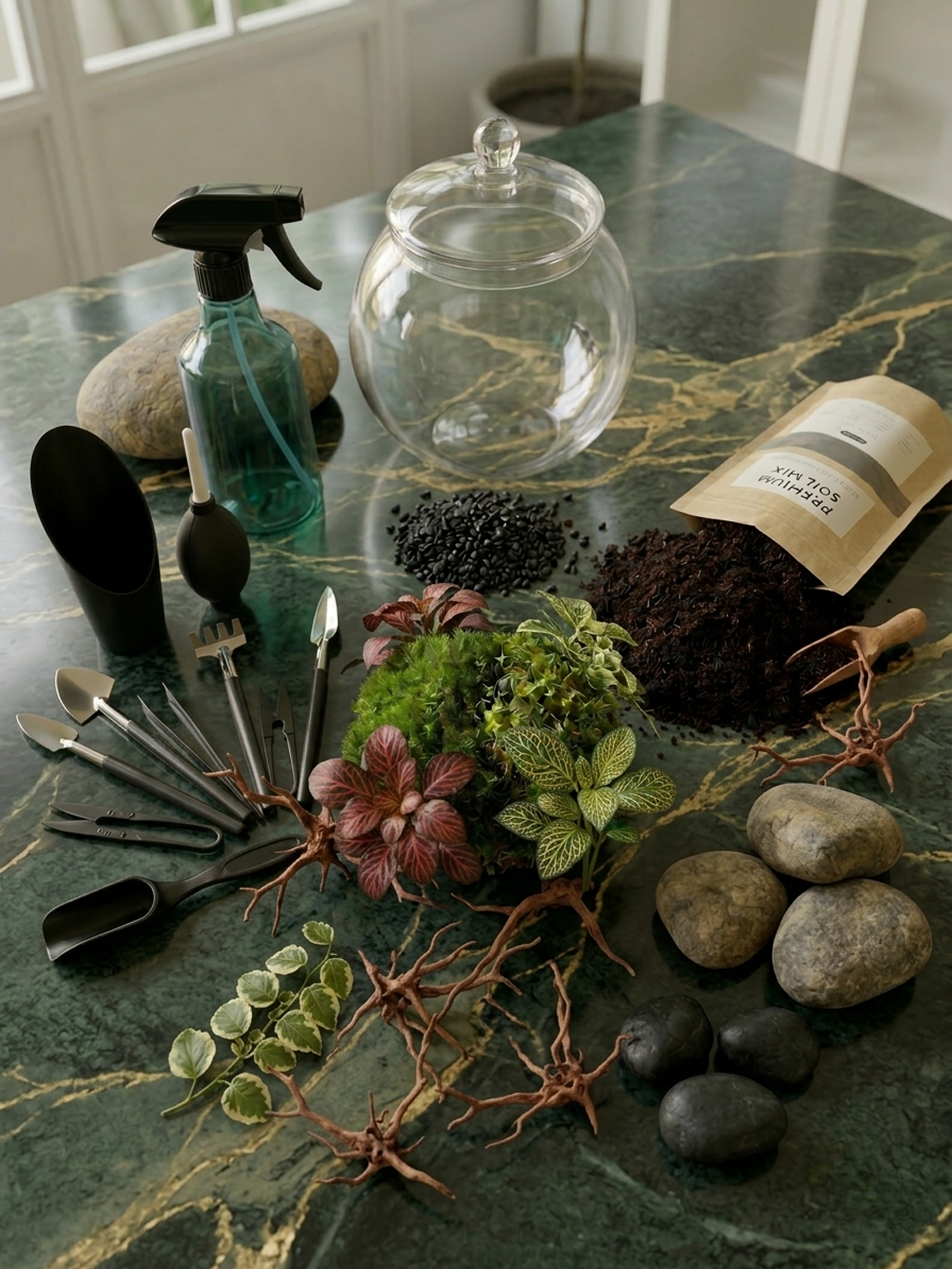 Premium indoor DIY terrarium kit by Lilli Plants with all materials included