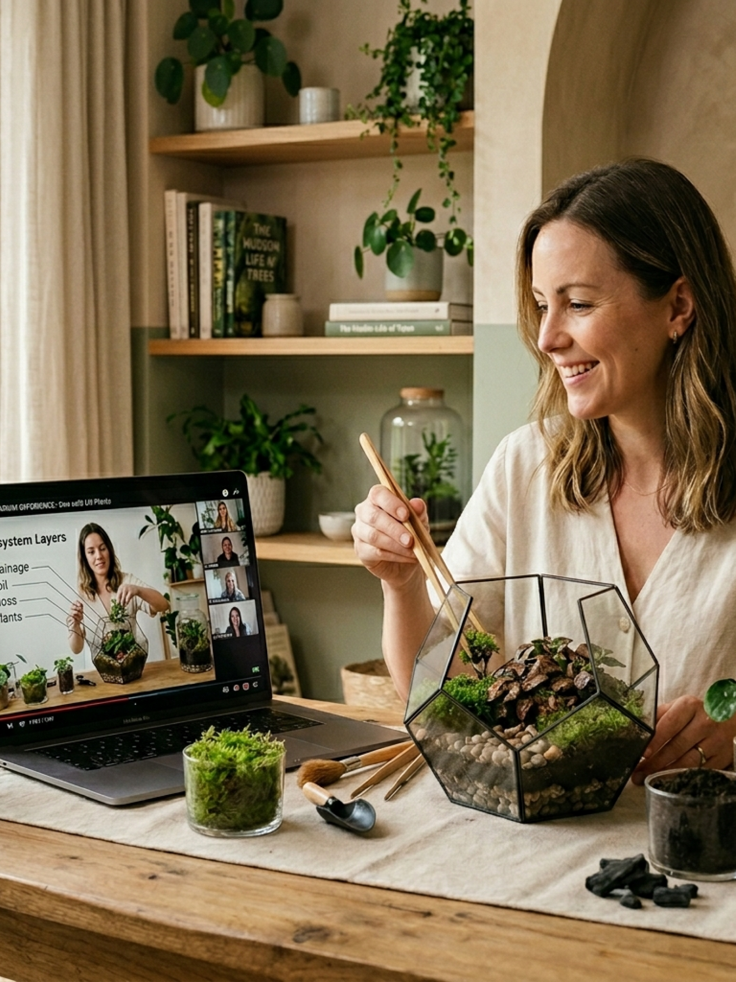 Live online terrarium workshop by Lilli Plants Dubai teaching beginners worldwide how to build beautiful miniature ecosystems.