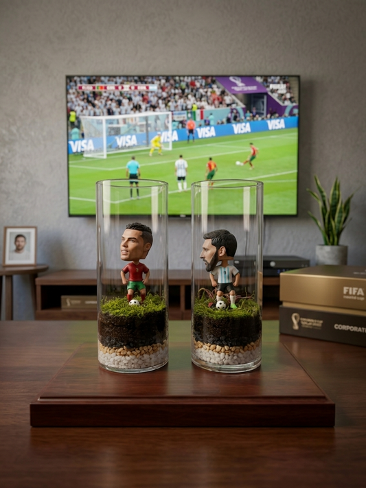 Luxury tabletop sports-themed terrarium with premium soil layers, an ideal unique gift for football fans in Dubai.
