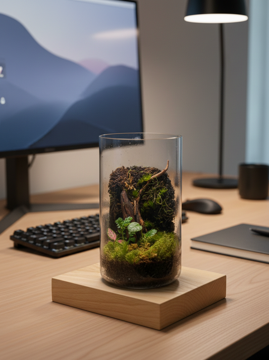 Whispering Woodland Petite Terrarium with moss hillside and natural driftwood